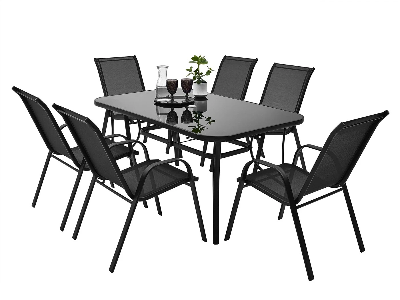 Сет маса со црно стакло + столици текстилен