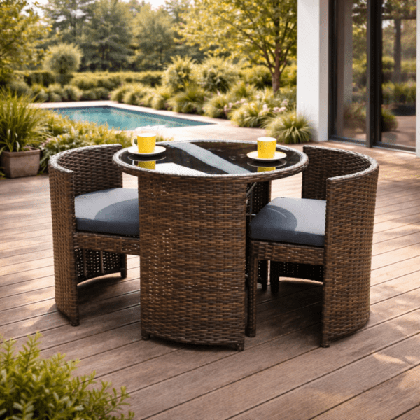 VERANO Компактен bistro сет со 2 столчиња што се вклопуваат + маса 60×60×72 cm